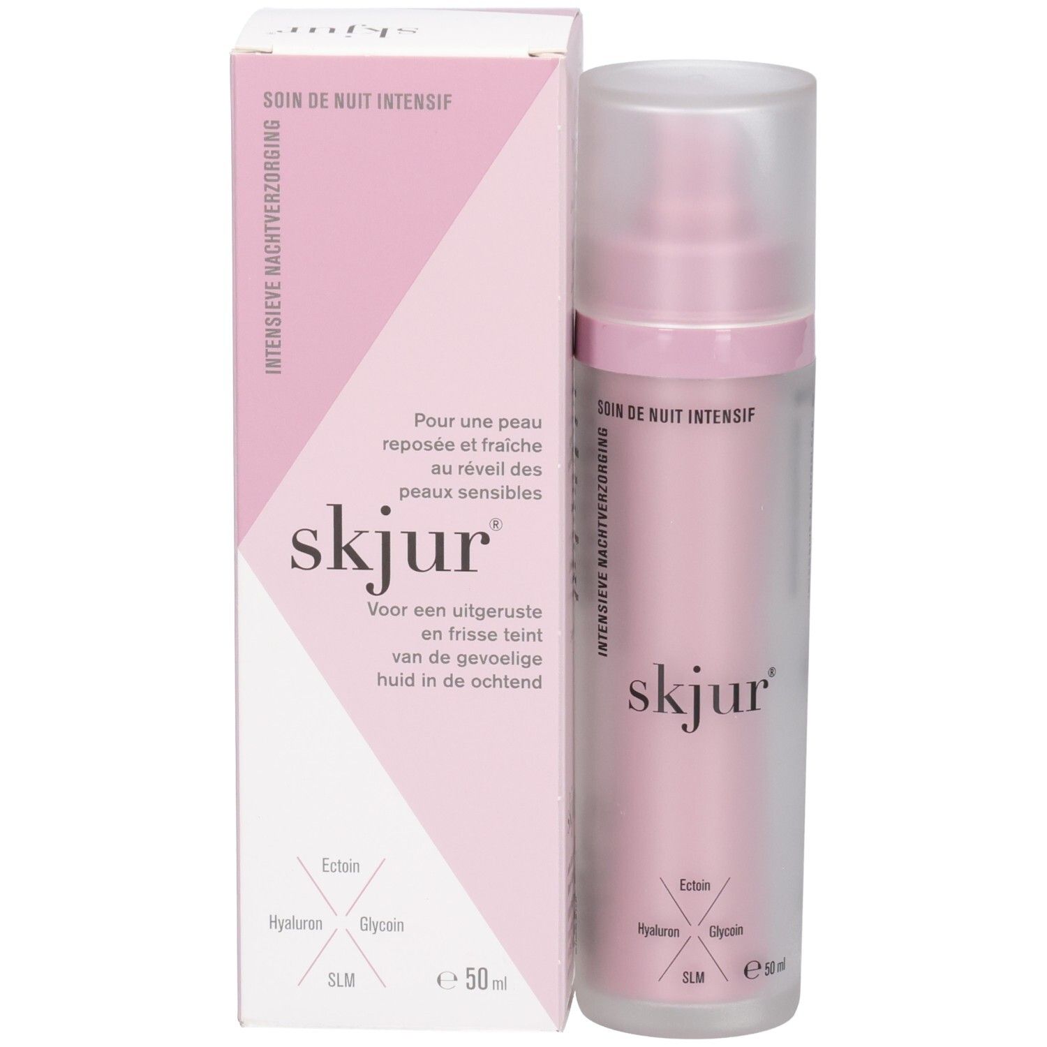 Skjur Intensieve Nachtverzorging flacon en verpakking, roze, 50ml.