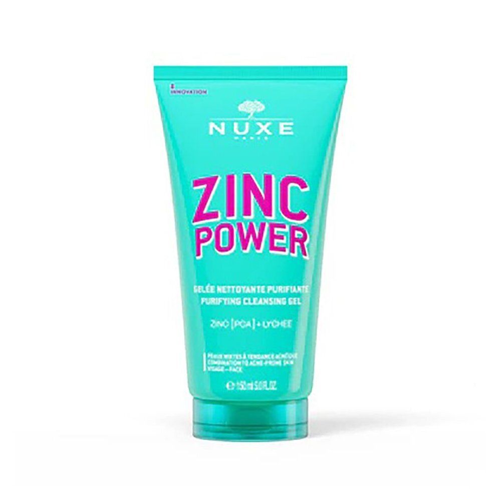 Nuxe Zinc Power reinigingsgel in turquoise tube met roze opschrift. 150ml.
