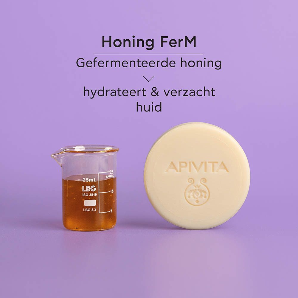 APIVITA Solid Foamy Cleanser verpakking, voorkant met productnaam en gewicht.