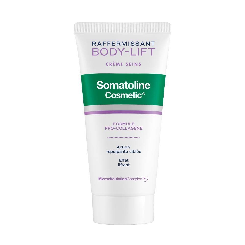 Crèmetube Body-Lift Crème Seins, merk Somatoline Cosmetic. Groen-witte kleurstelling.