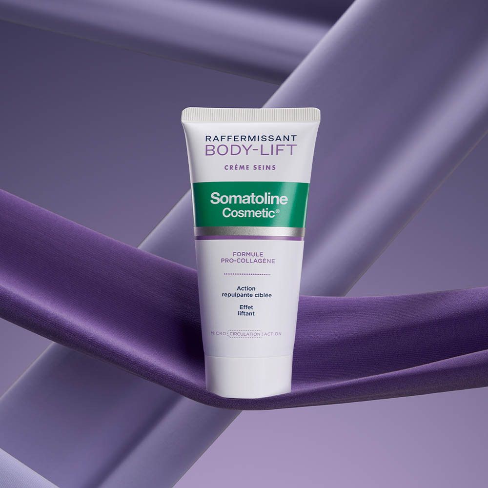 Productverpakking: tube en doos Body-Lift Crème Seins. Merk Somatoline Cosmetic.