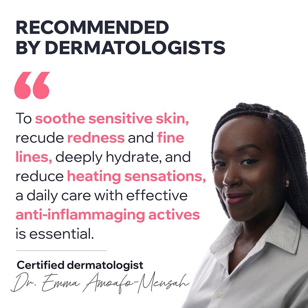 Vrouw met tekst. Aanbevolen door dermatologen. Citaat.