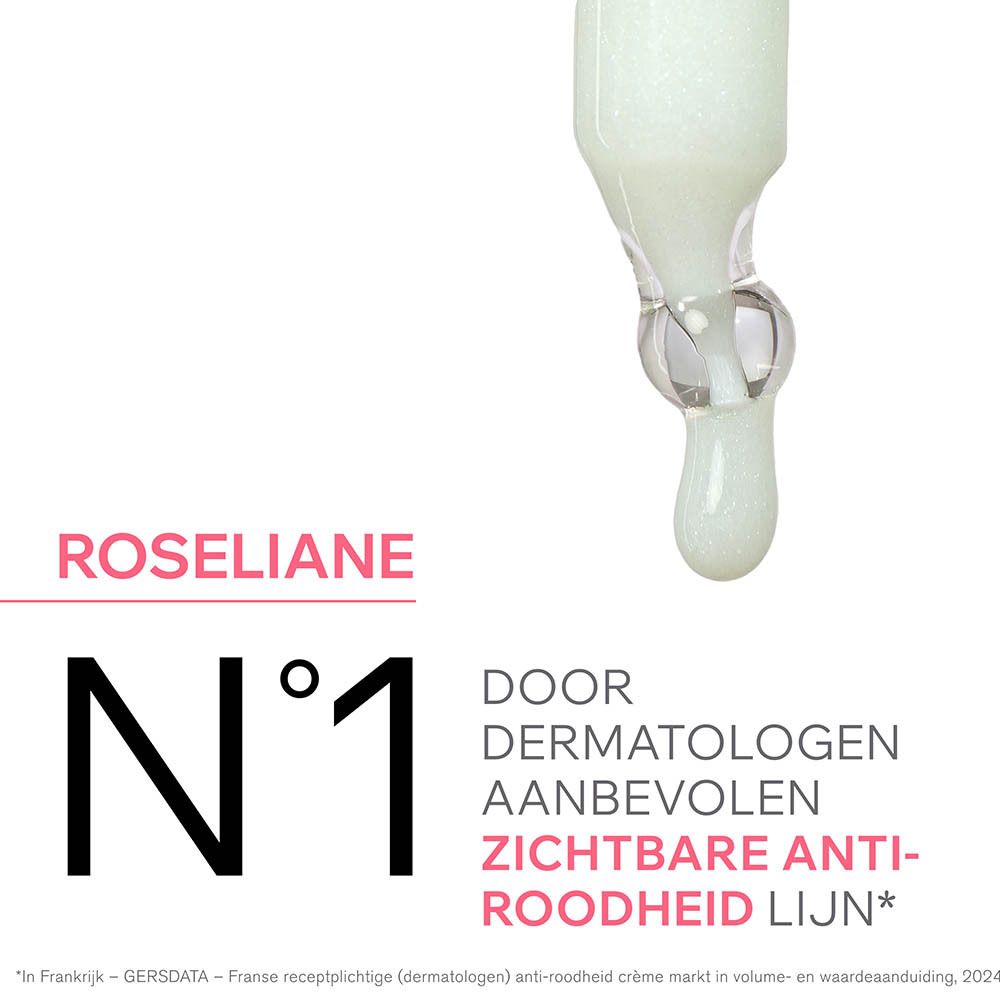 Uriage Roséliane serumflesje met pipet. Product en tekst.