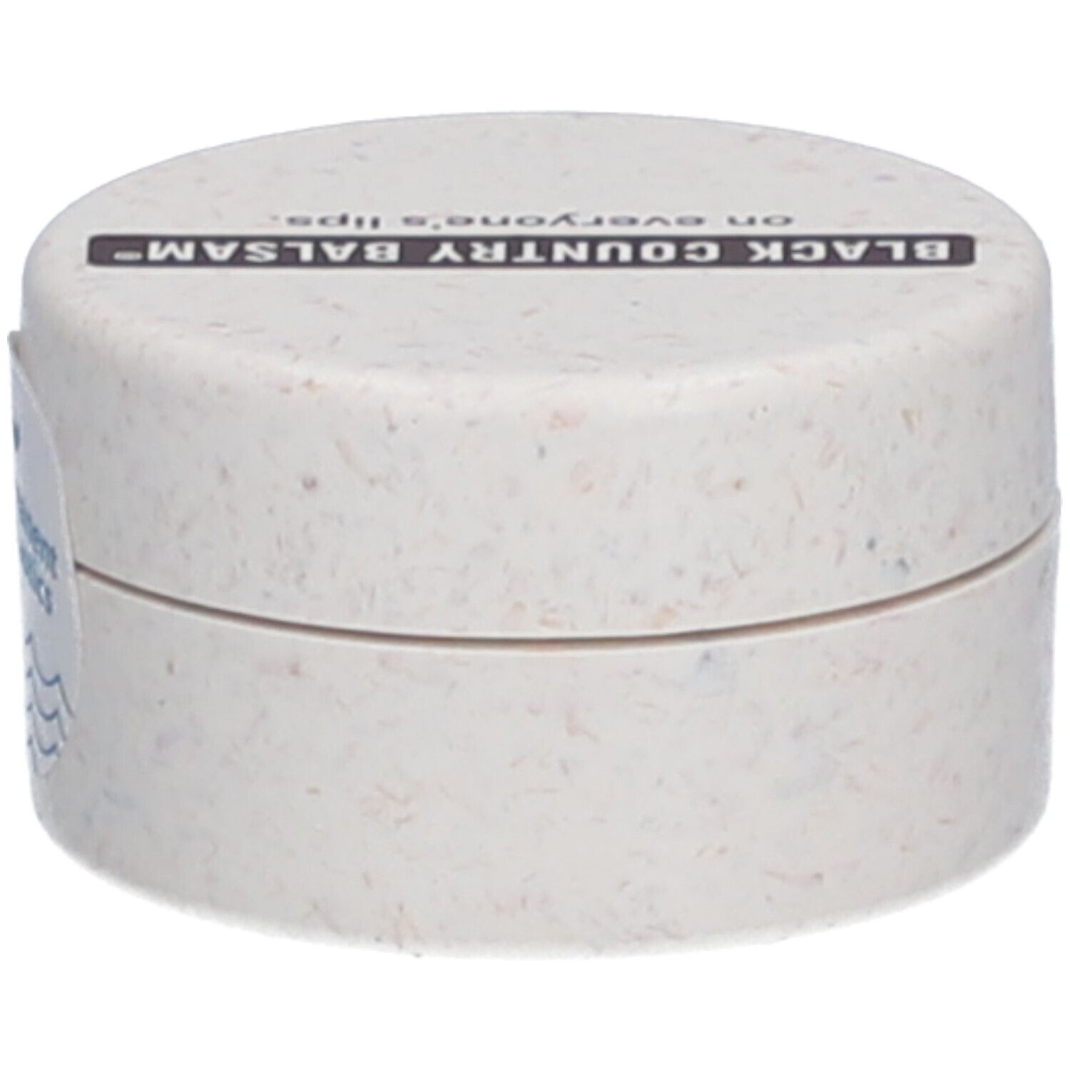 Ronde, crèmekleurige pot met deksel. Op deksel staat "BLACK COUNTRY BALSAM" en "on everyone's lips".