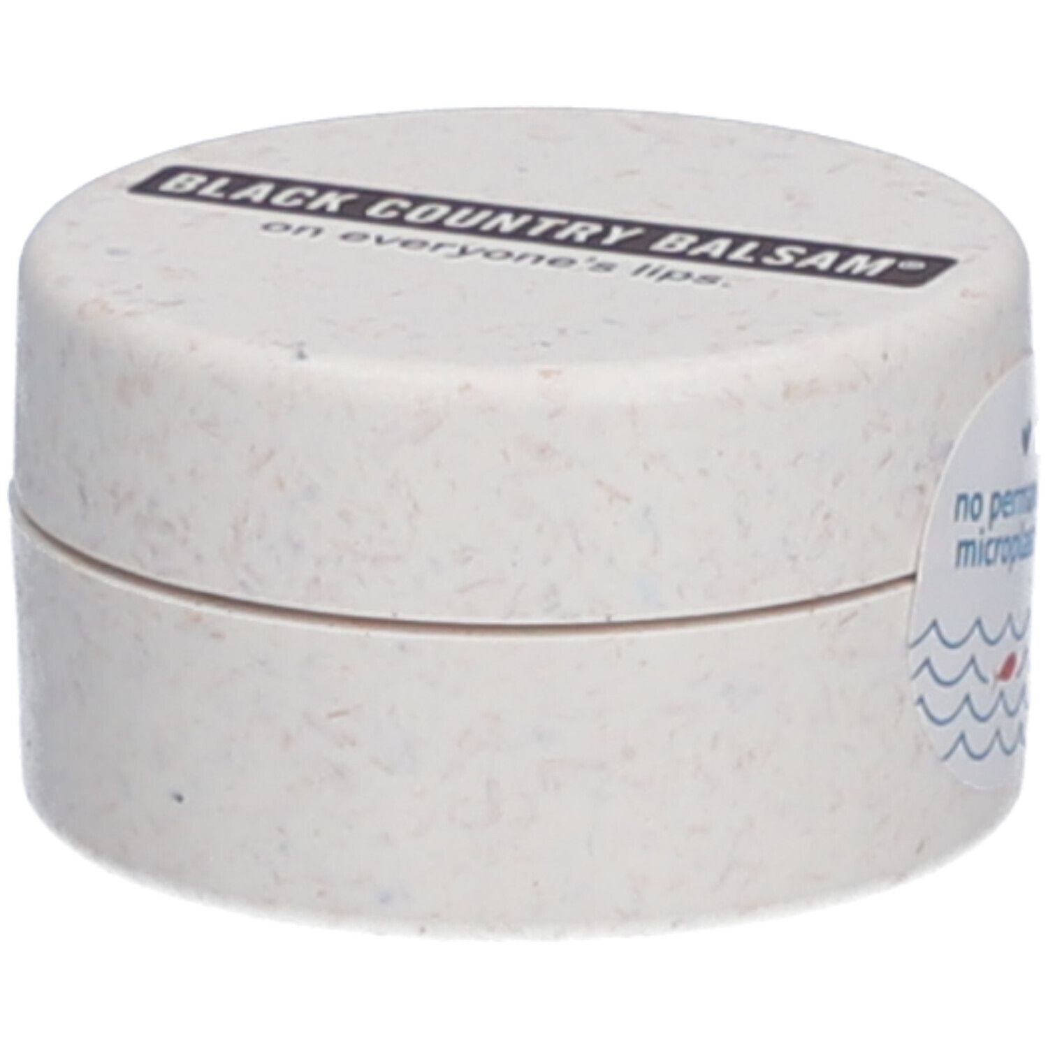 Ronde, crèmekleurige pot met deksel. Op deksel staat "BLACK COUNTRY BALSAM" en "on everyone's lips". Sticker.