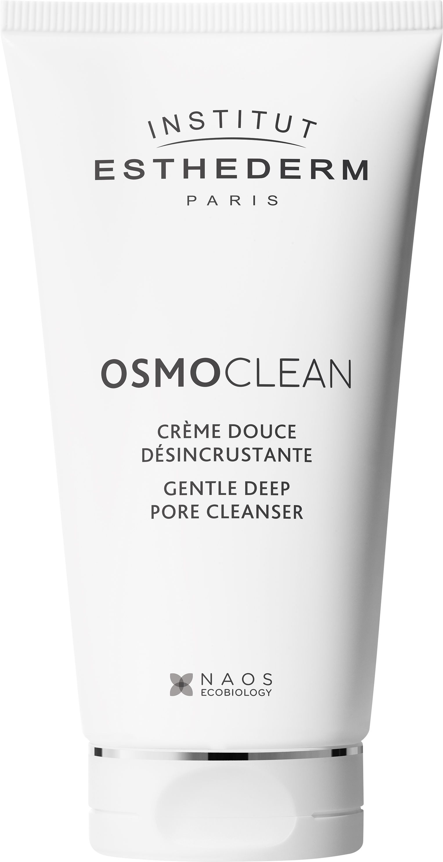 Witte tube met opschriften: INSTITUT ESTHEDERM PARIS, OSMOCLEAN, Crème Douce Désincrustante, Gentle Deep Pore Cleanser.