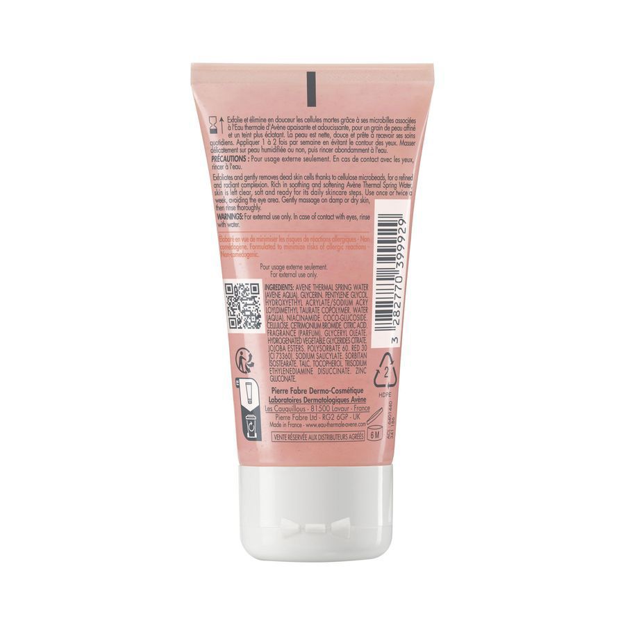 Achterkant van de roze tube. Tekst: ingrediënten, gebruiksaanwijzing, fabrikantinfo. QR-code en recycling symbool.