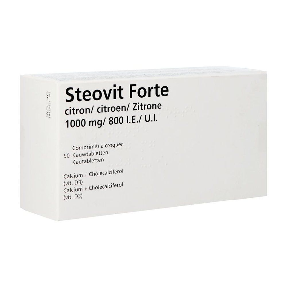 Boîte blanche avec nom et informations sur le produit. Contient des comprimés. Contient 90 comprimés à croquer.