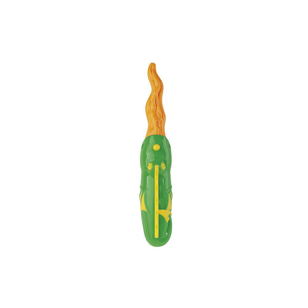 Brosse à dents enfant verte. Soie souple, manche avec accents jaunes. Sans emballage.