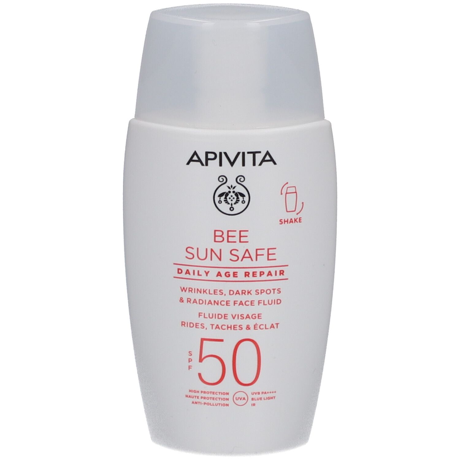 Apivita gezichtsvloeistof zonnebescherming, SPF 50, flesje 50ml.