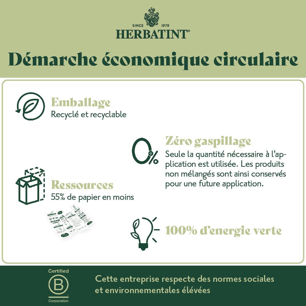 Herbatint Soin Colorant Permanent 5N Châtain Clair. Couvre 100% des cheveux gris. Contient 8 extraits végétaux. Vegan.