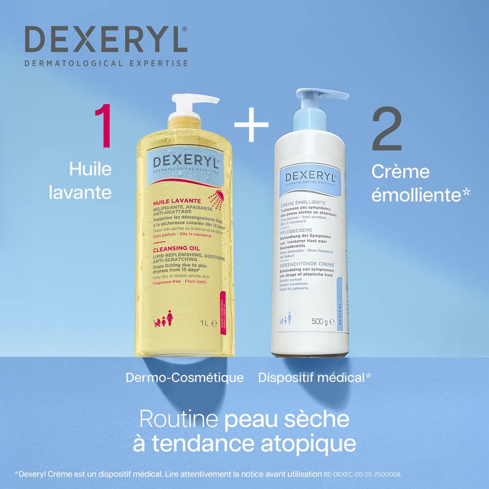DEXERYL Huile Lavante et crème. Texte et logo. 1L et 500g.
