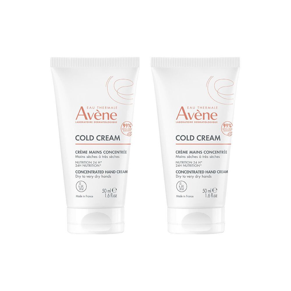 Deux tubes de crème mains concentrée Avène Cold Cream, 50ml chacun.