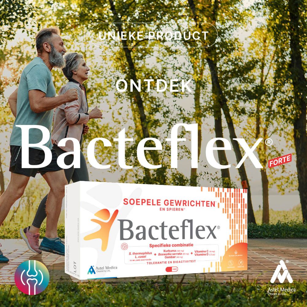 Bacteflex Forte verpakking voor gewrichten, spieren en pezen.