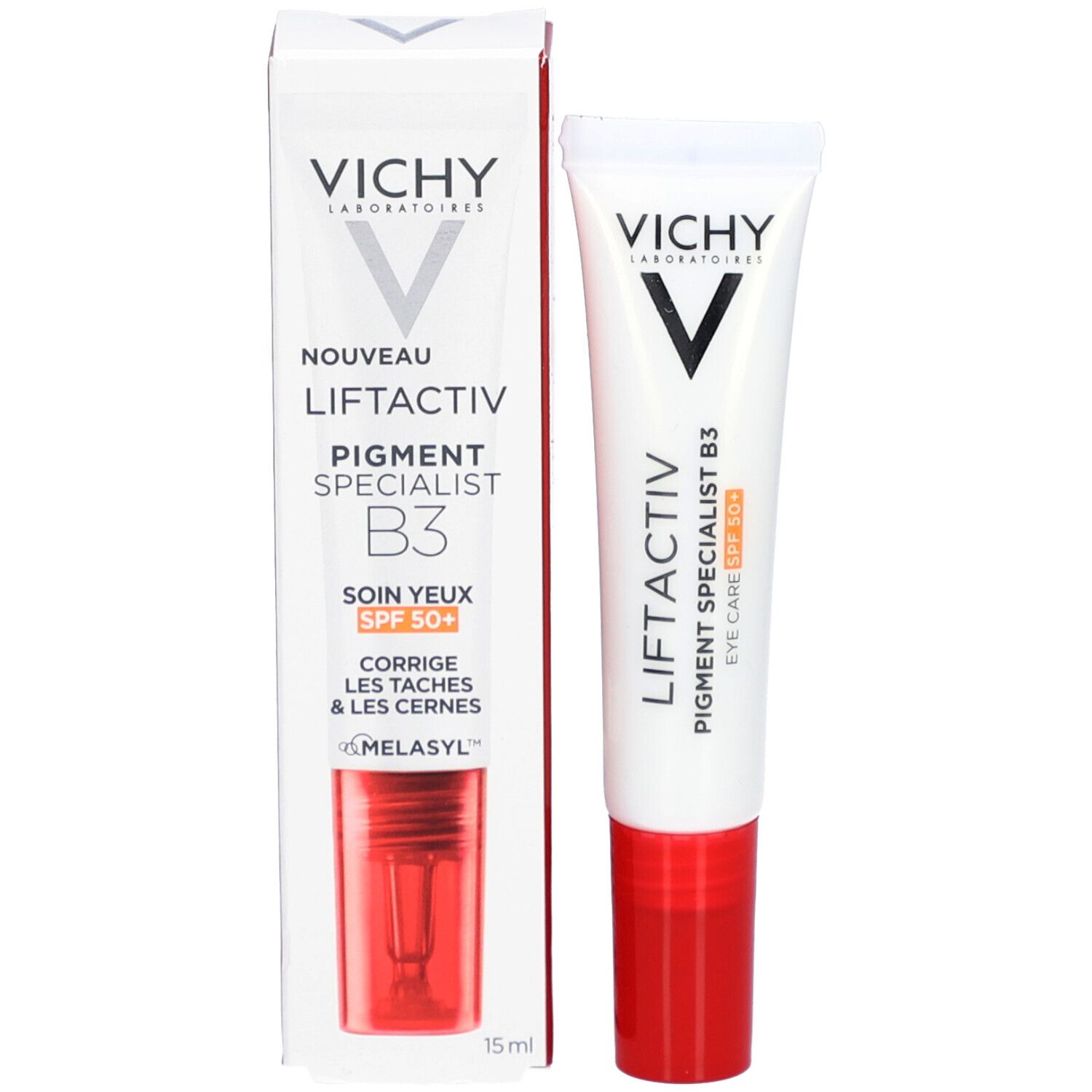 Product en verpakking. Vichy Liftactiv Pigment Specialist B3 Eye Care SPF50+.