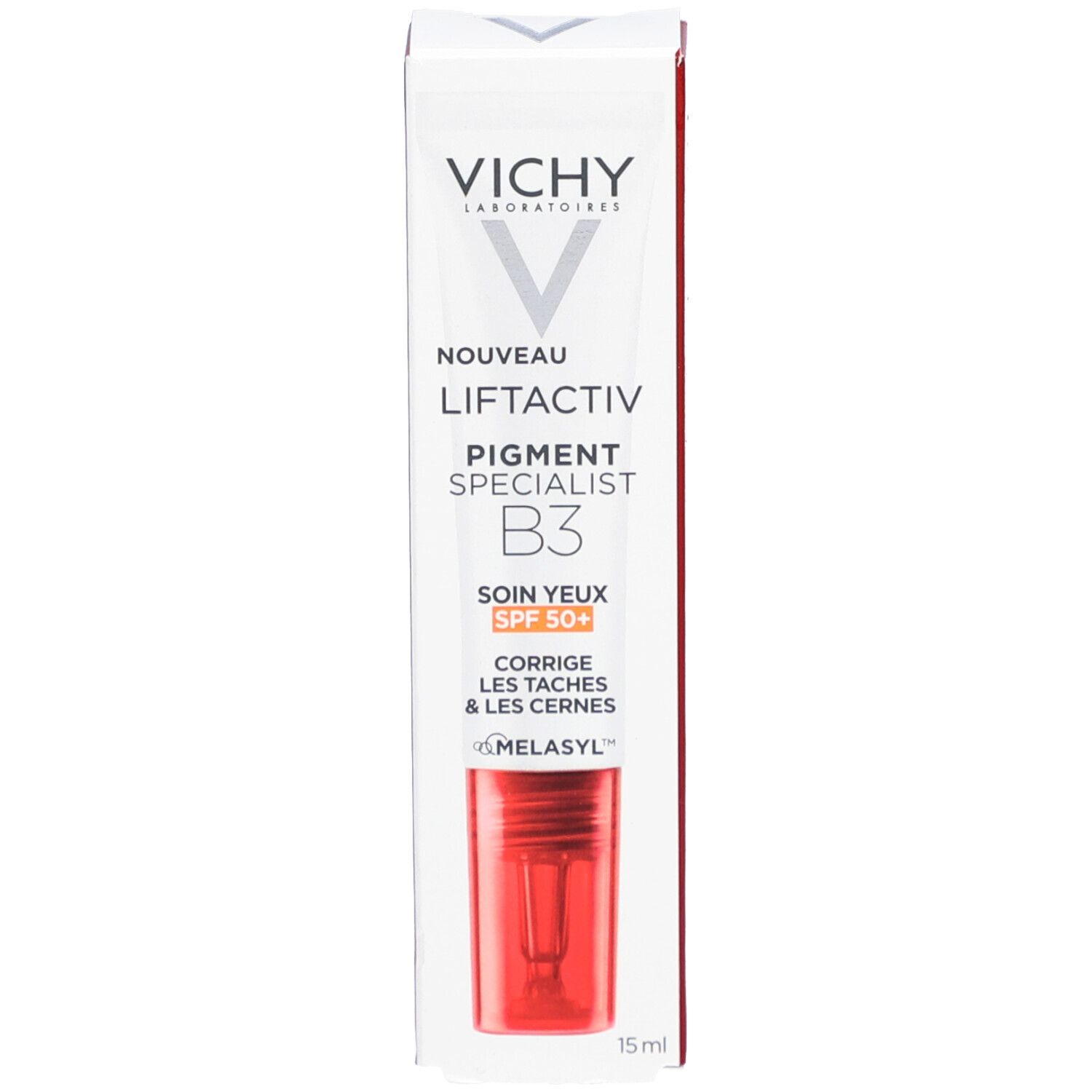 Verpakking. Vichy Liftactiv Pigment Specialist B3 Eye Care SPF50+.