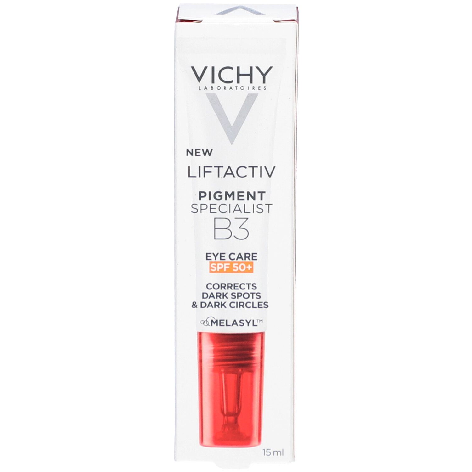 Verpakking. Vichy Liftactiv Pigment Specialist B3 Eye Care SPF50+.