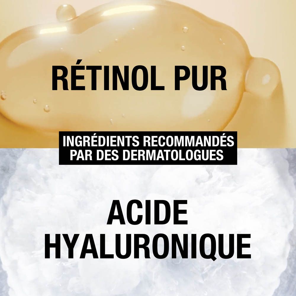 Tube avec texte: Formule douce, Rétinol dermatologiquement prouvé, formule légère.