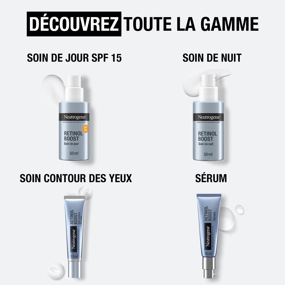 Emballage du produit avec tube et boîte. Neutrogena Retinol Boost Sérum. 30 ml.
