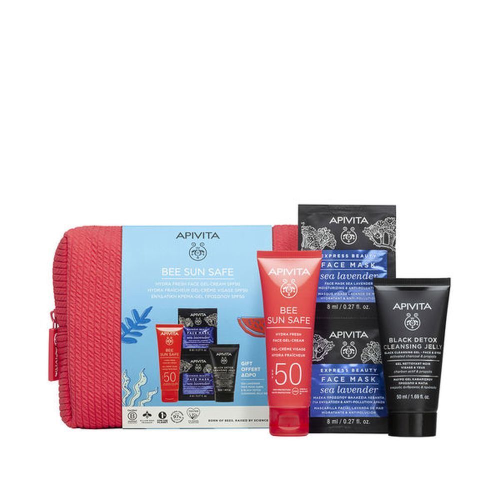 Apivita Bee Sun Safe Hydra Fresh Gezichtsgelcrème SPF50 & Zwarte Reinigingsgel & Zeelavendel Gezichtsmasker 2x8ml​