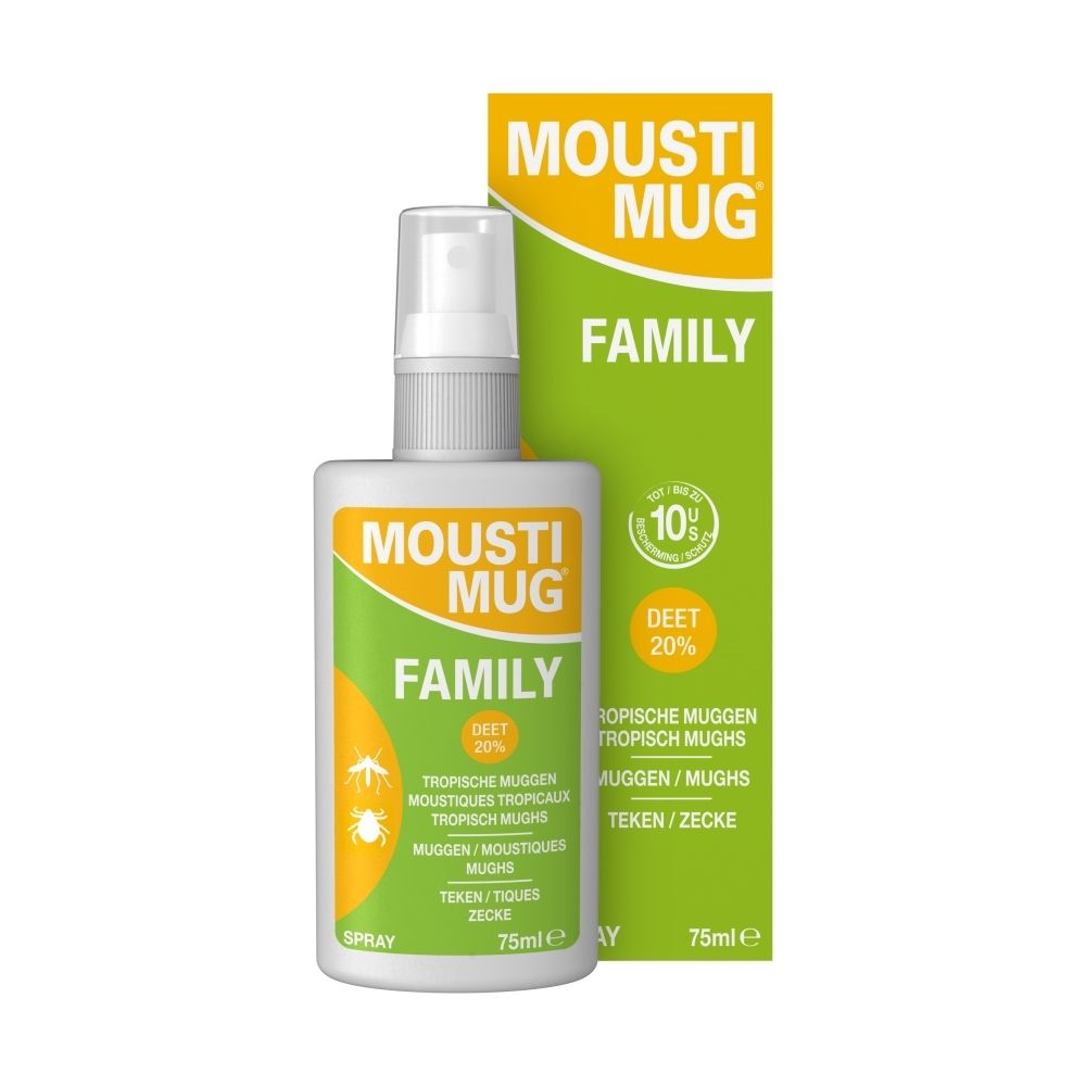 Mousti Mug Spray 75ml, 20% DEET, voor tropische muggen.