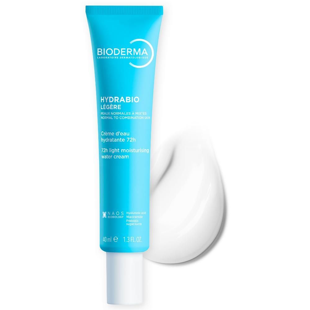 Achterkant van de Bioderma Hydrabio Légère tube met gebruiksinstructies.