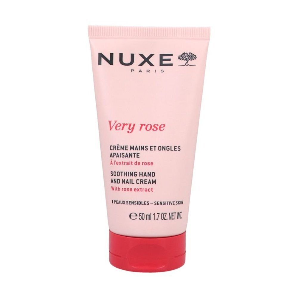 Dos de la crème mains et ongles Nuxe Very Rose avec ingrédients et instructions. 50 ml.