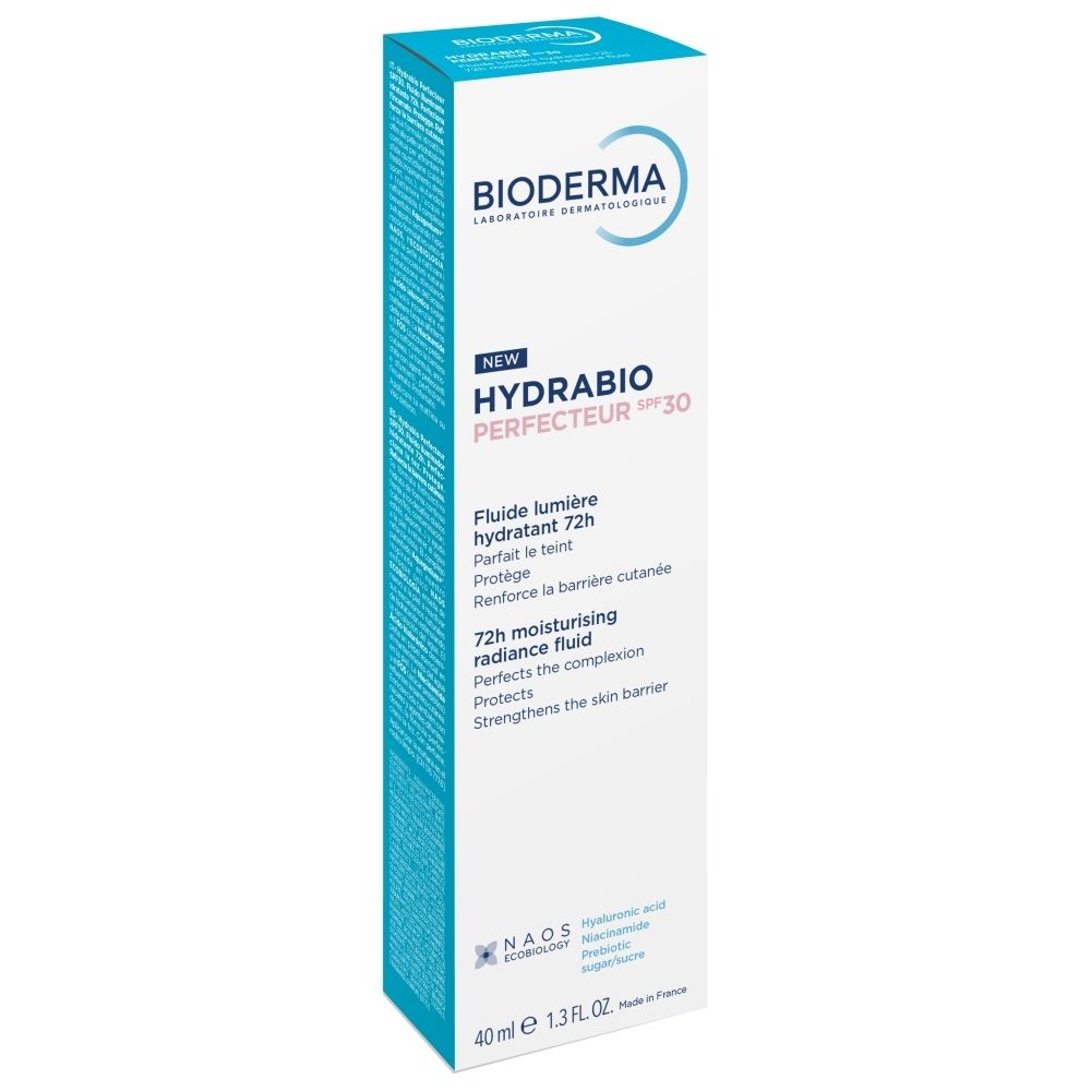 Witte doos. Opschrift: BIODERMA, HYDRABIO Perfecteur SPF 30.