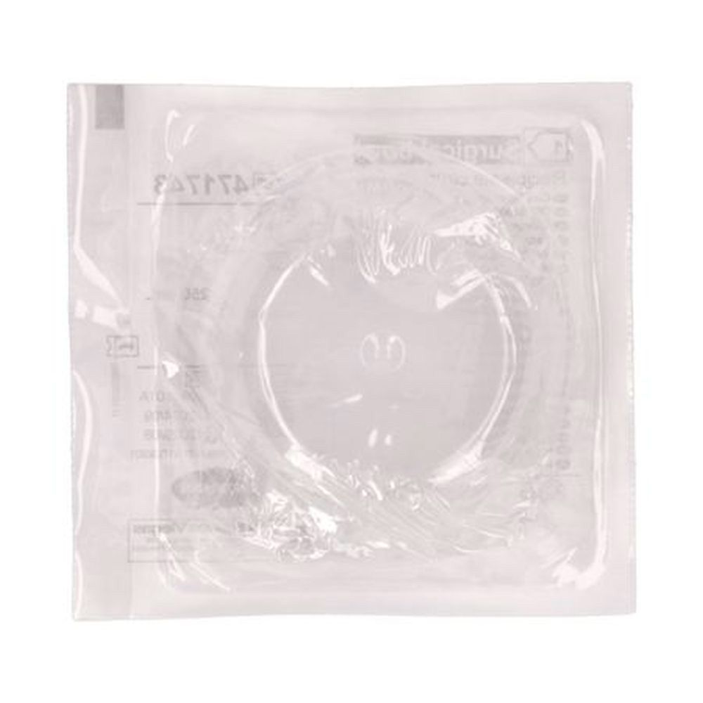 Article médical rond et transparent dans un emballage scellé. Forme visible.