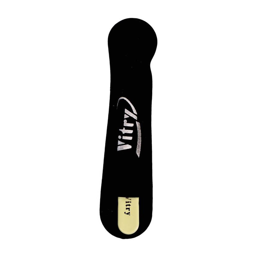 Zwarte etui met de merknaam Vitry. De etui is langwerpig en heeft een afgeronde vorm.