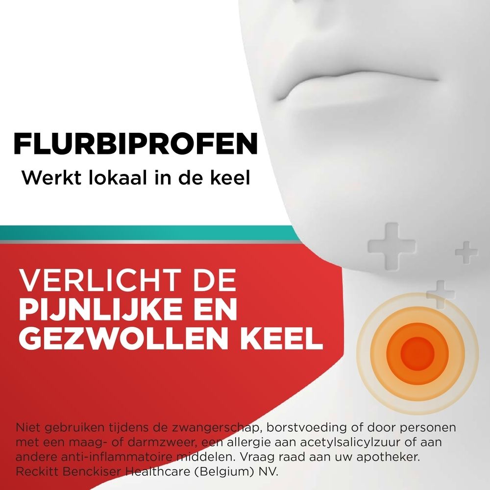 Tekst: Strepfen Honing & Eucalyptus 8,75 mg zuigtabletten. Verlicht keelpijn.