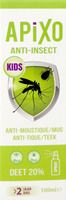 Productverpakking. Opschrift: APIXO Anti-Insect Kids. Bevat DEET 20%.