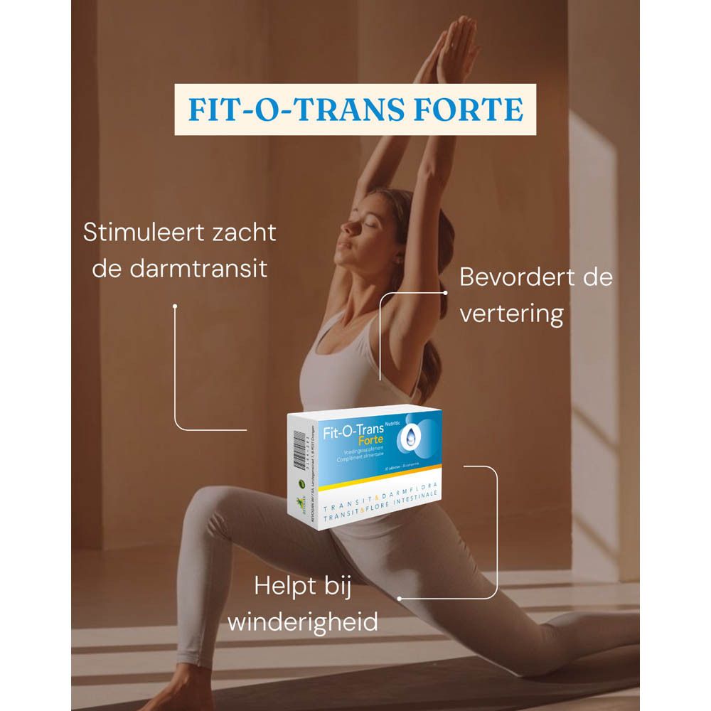 Productafbeelding met tekst. Fit-O-Trans Forte, voedingssupplement op basis van planten.