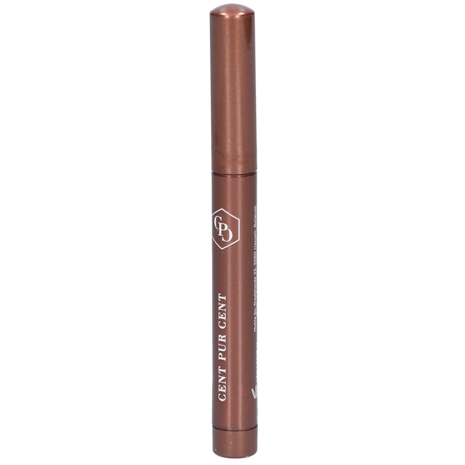 Bronzen stick met dop. Opschrift: CENT PUR CENT. Logo. Tekst.