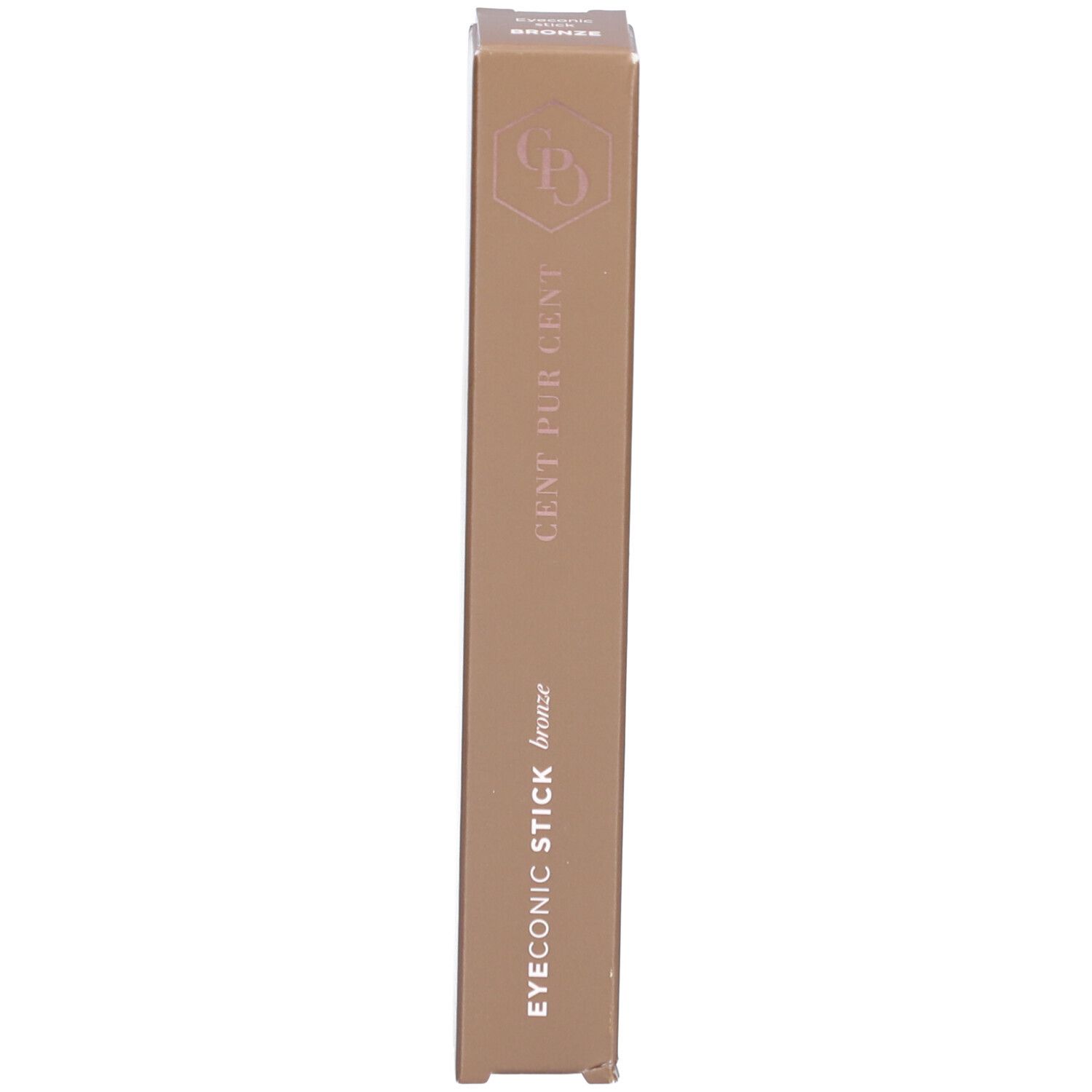 Verpakking. Opschrift: EYECONIC STICK Bronze, CENT PUR CENT. Logo.