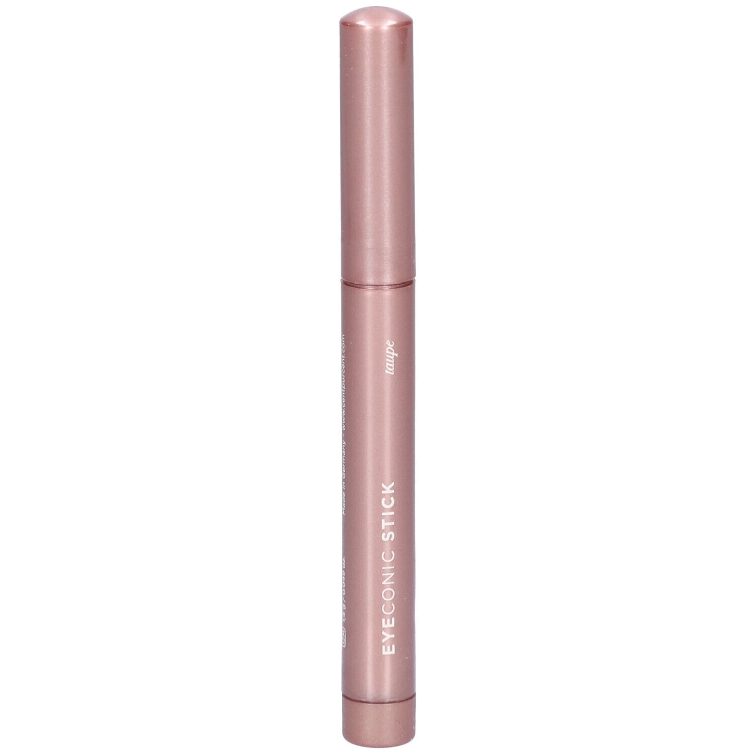 Roze stick met zilveren tekst. Opschrift: EYECONIC STICK Taupe.