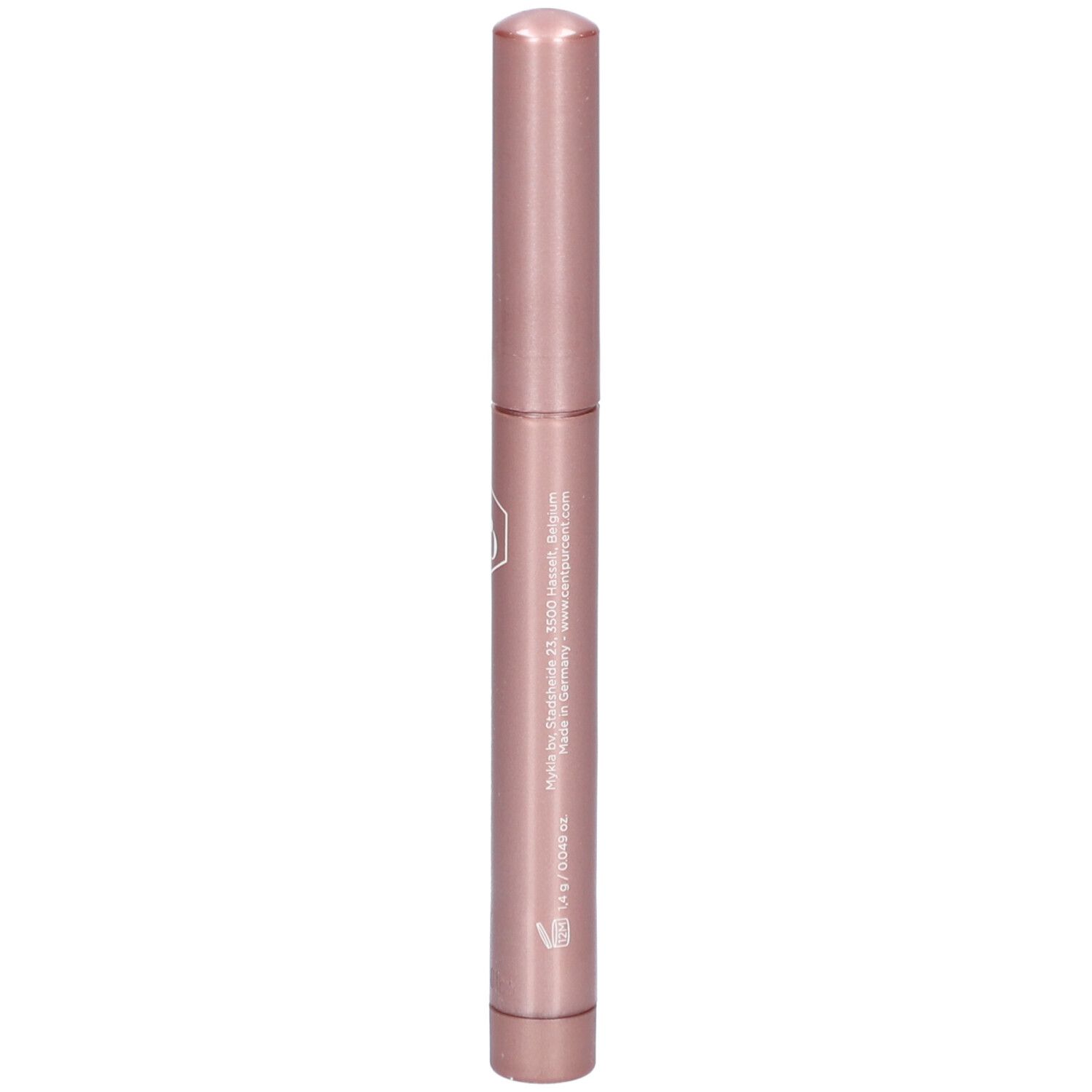 Roze stick met zilveren tekst. Opschrift: EYECONIC STICK, Serum.