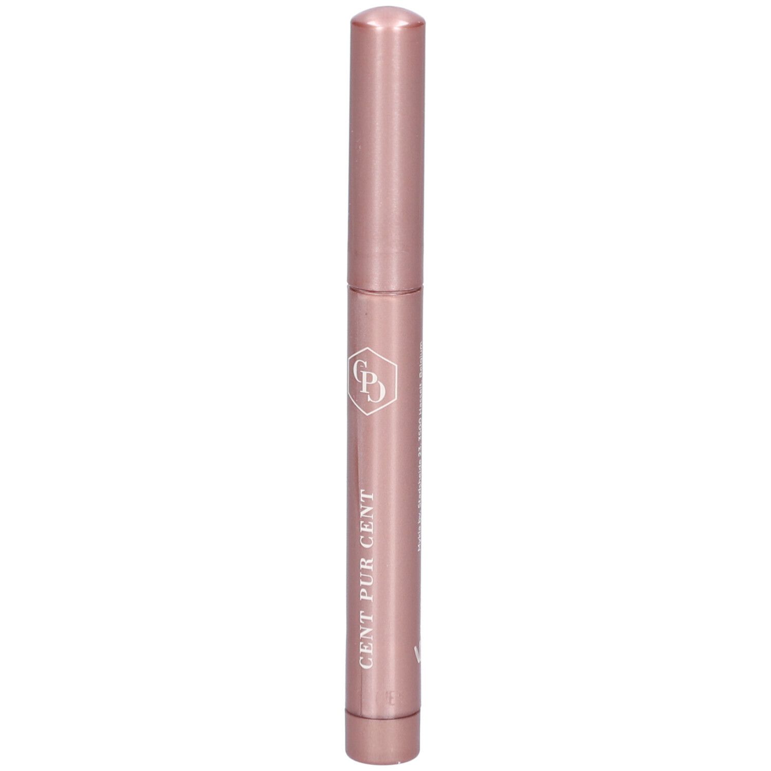 Roze stick met zilveren tekst. Opschrift: CENT PUR CENT.