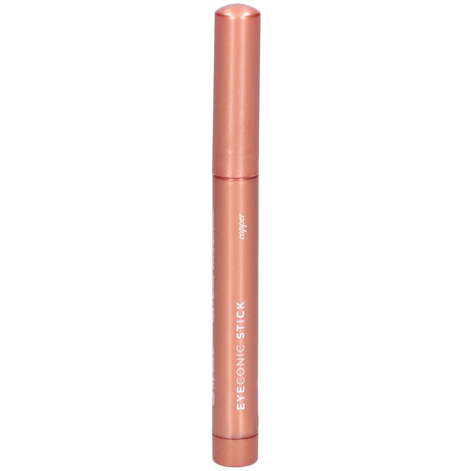 Koperkleurige stick met dop. Opschrift: EYEONIC STICK copper.