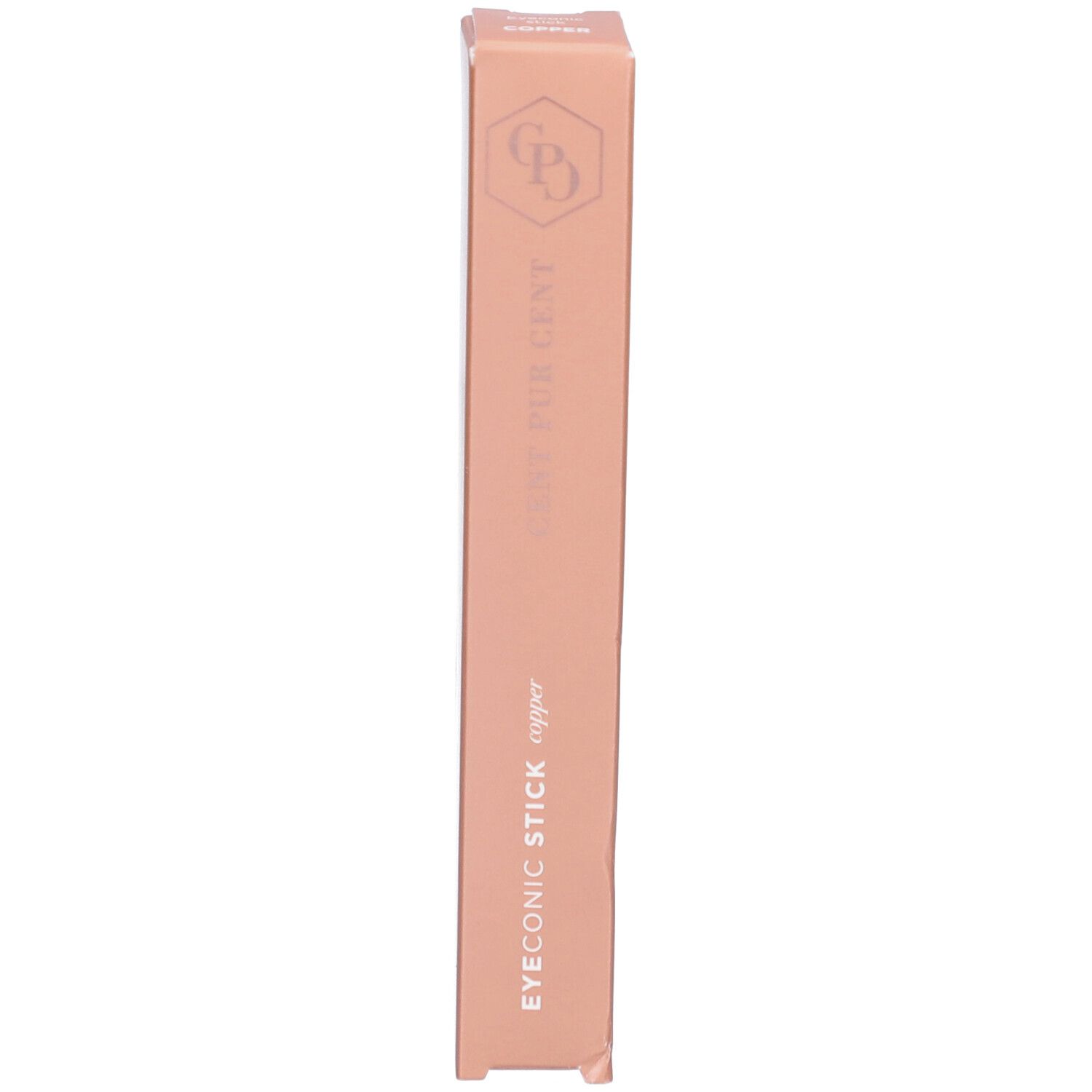 Verpakking. Opschrift: EYEONIC STICK copper, CENT PUR GENT en logo.