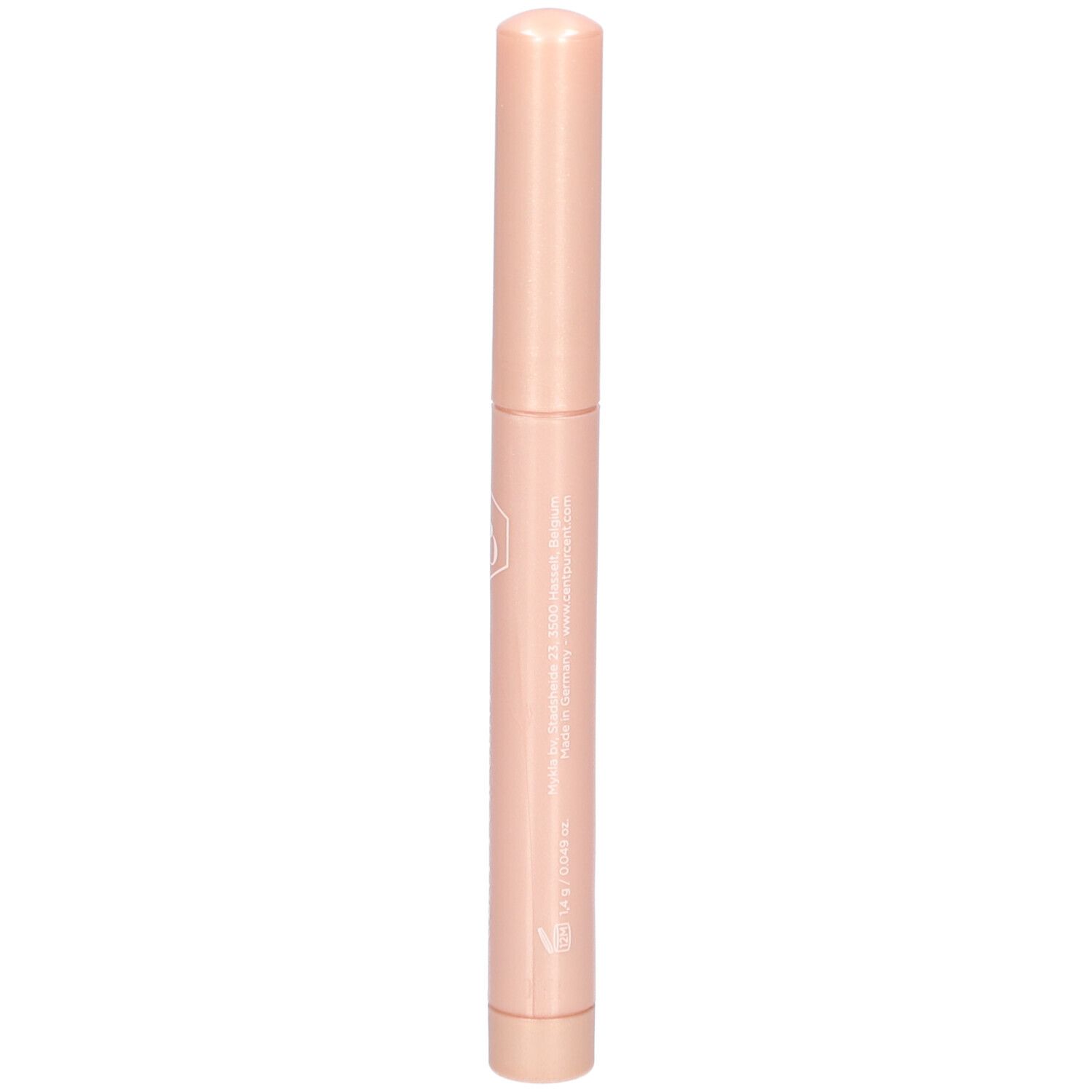 Bâtonnet rose. Inscription : CENT PUR CENT. Logo. Forme cylindrique avec extrémités arrondies.
