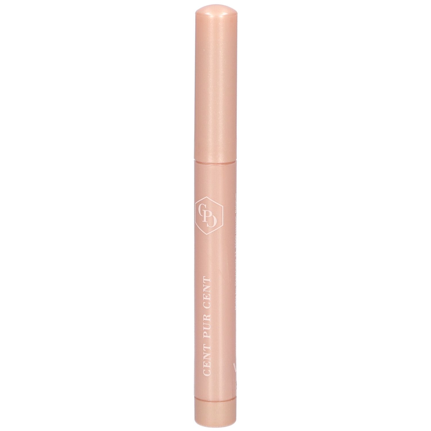 Bâtonnet rose. Inscription : CENT PUR CENT. Logo. Forme cylindrique avec extrémités arrondies.