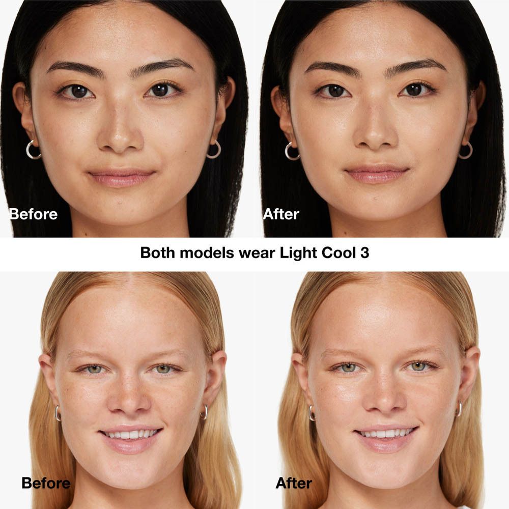 Voor-en-na vergelijking. Twee vrouwen met make-up. Beide dragen Light Cool 3.
