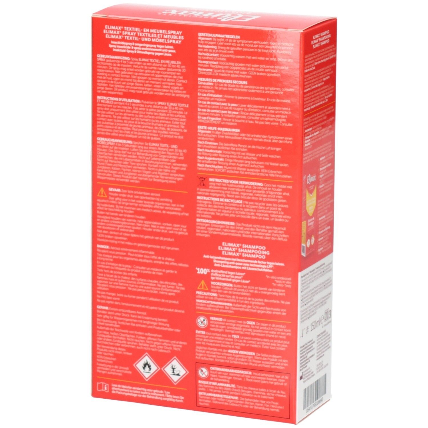 Vue latérale de l'emballage Elimax Kit Anti-poux avec instructions d'utilisation détaillées.