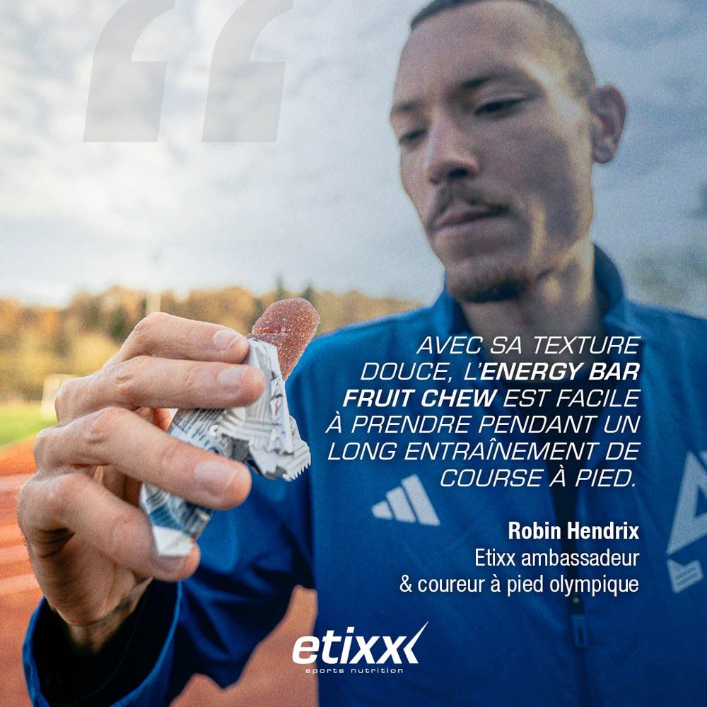 Etixx Energy Bar Fruit Chew. Barre individuelle en emballage blanc. 10+2 gratuits.