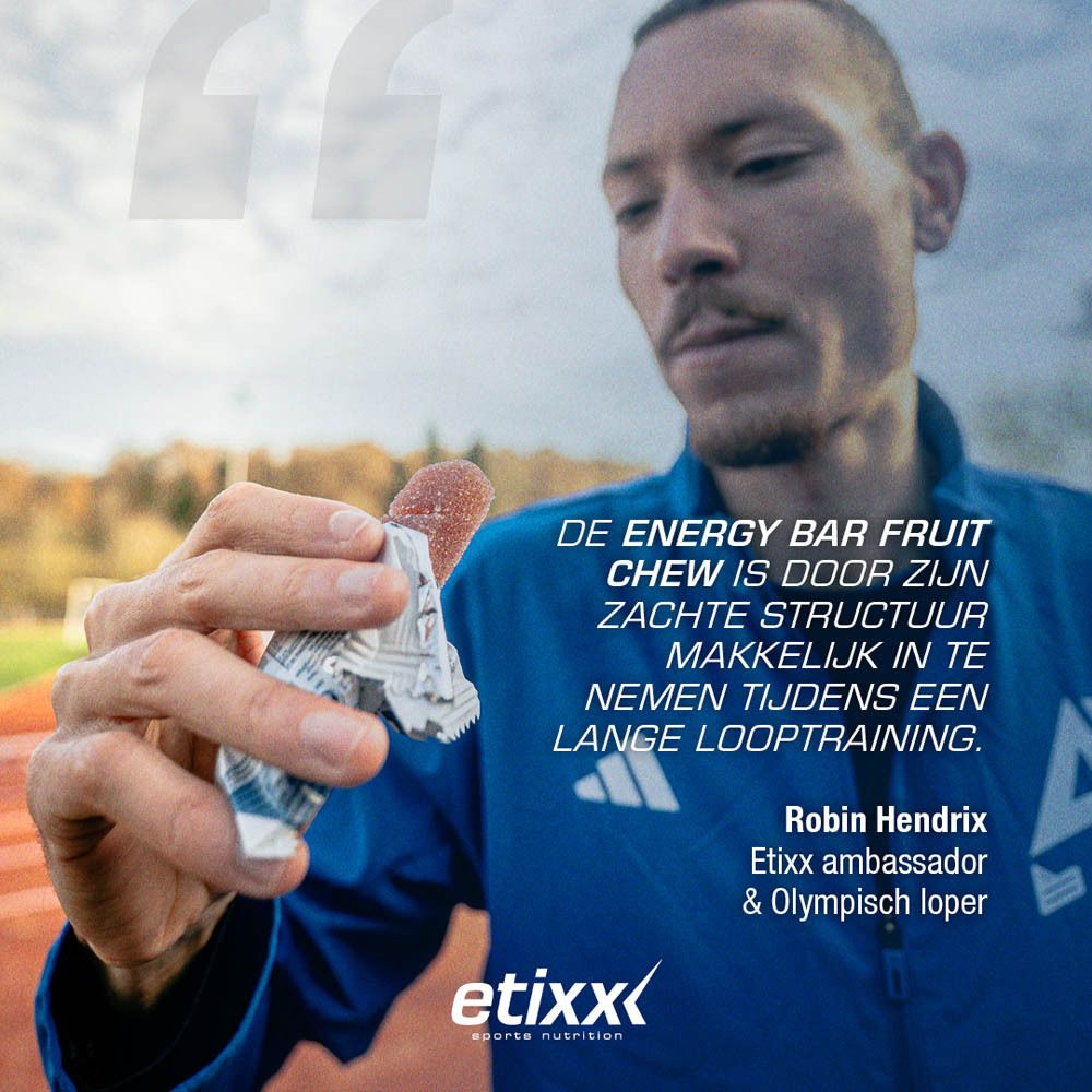 Etixx Energy Bar Fruit Chew. Enkele reep in witte verpakking. 10+2 gratis.