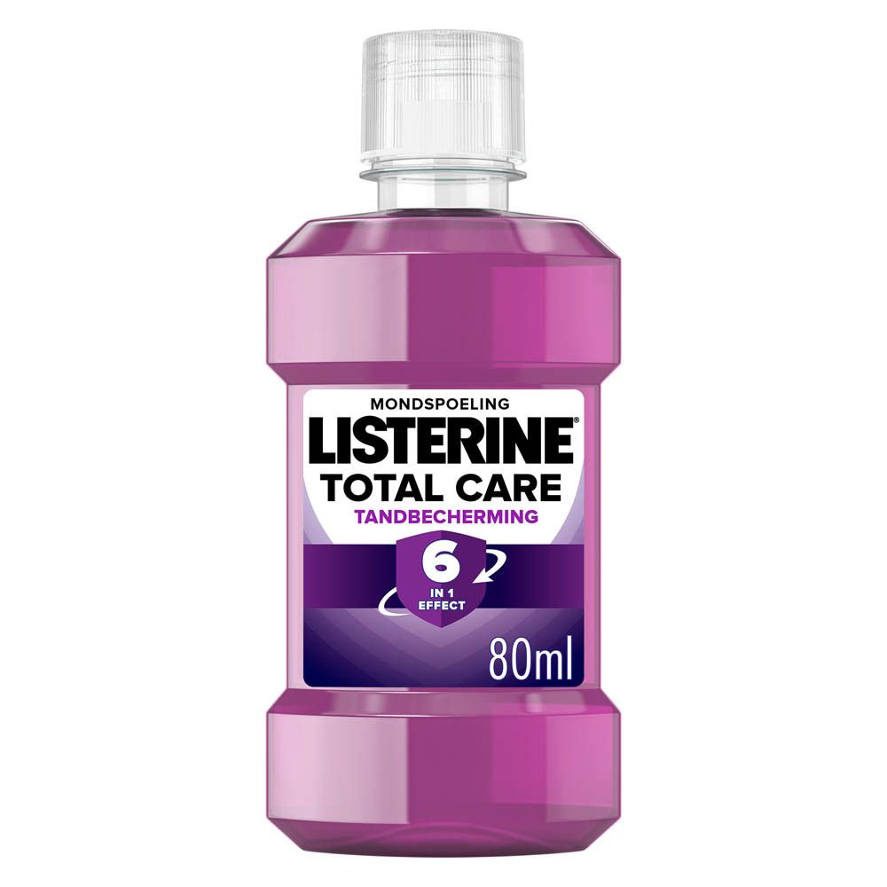 Listerine Total Care mondspoeling. Paarse fles, witte dop. 80ml.