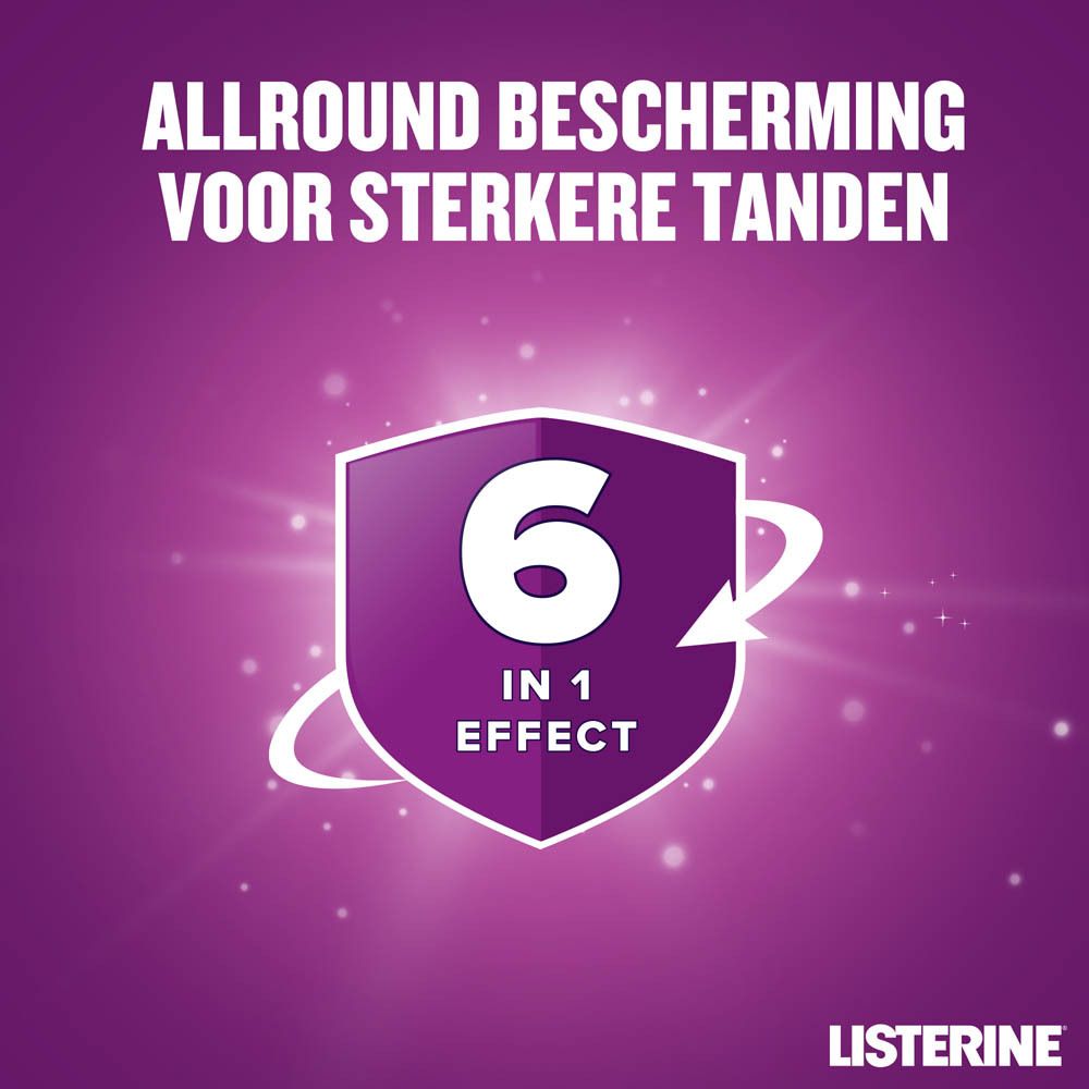 Listerine Total Care. Schild met tekst: 6 IN 1 EFFECT.