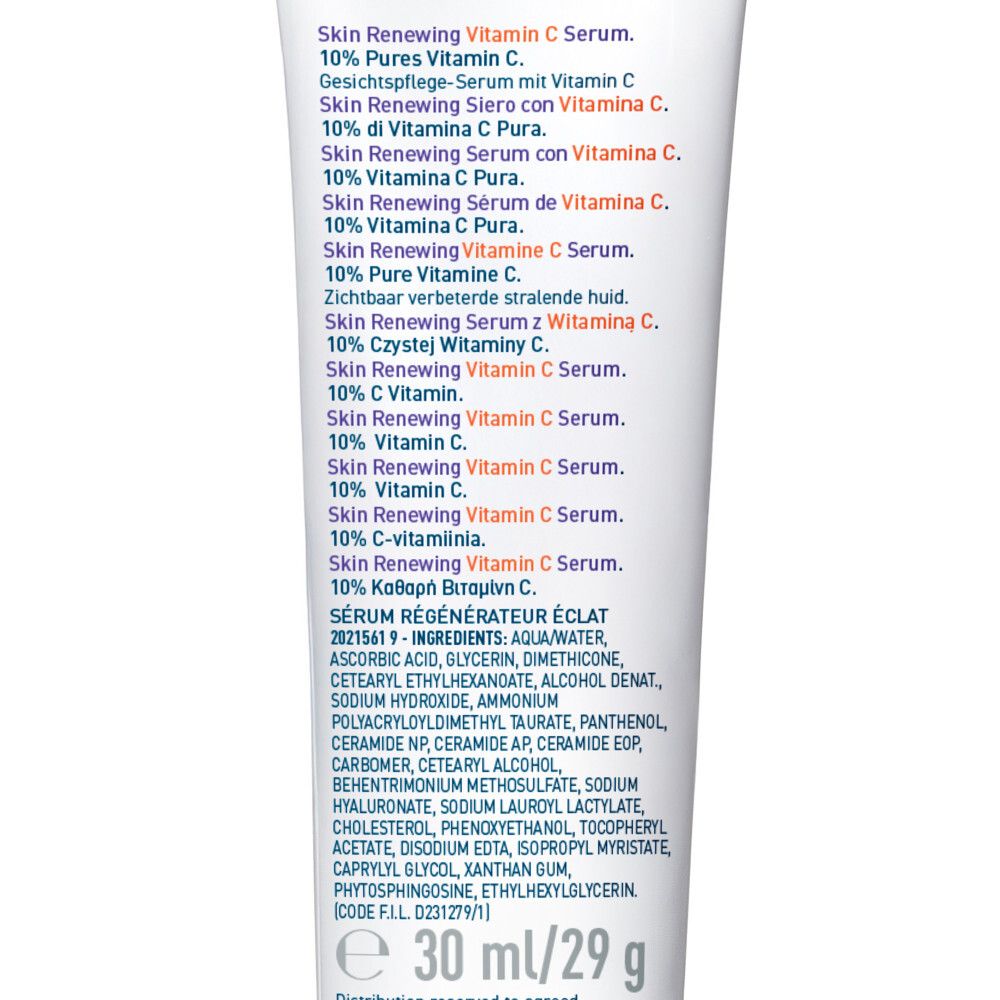 Dos du tube. Texte multilingue. Ingrédients et informations sur le produit.