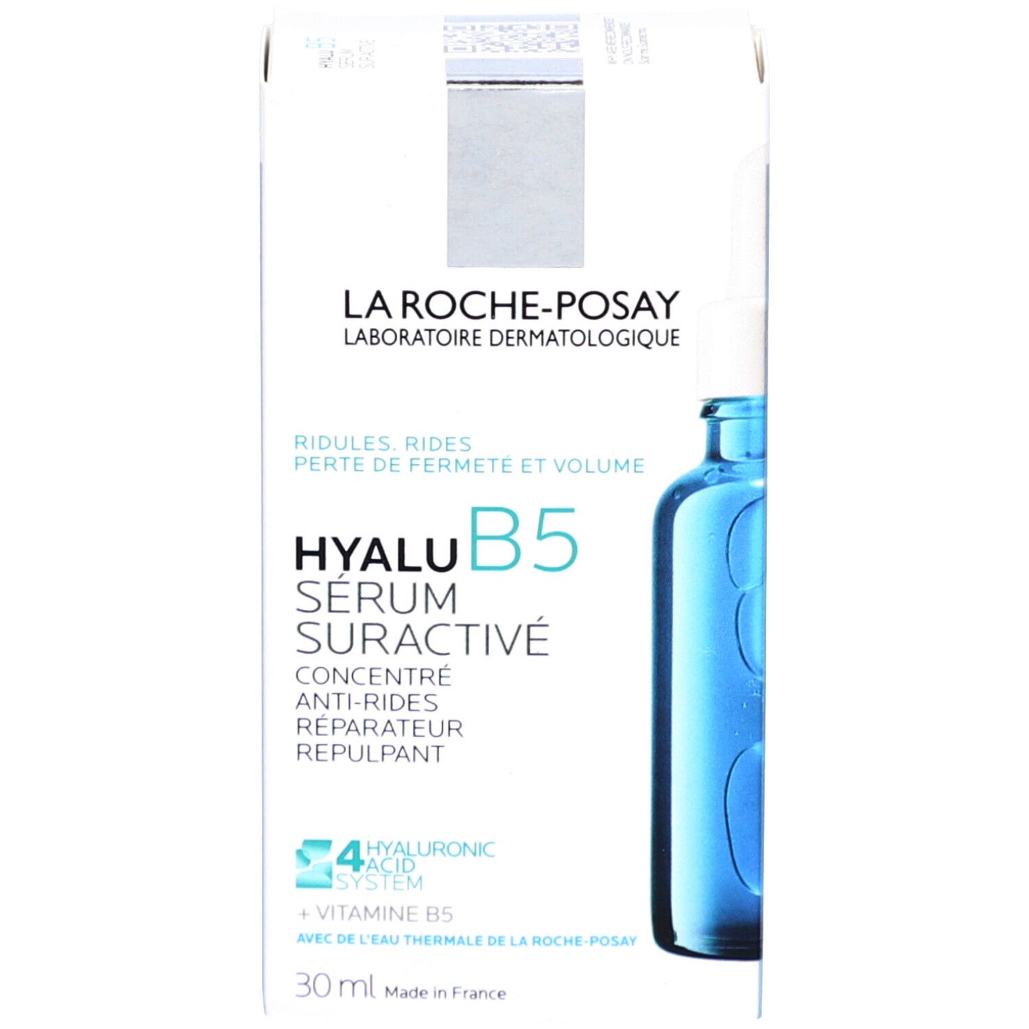 Verpakking met fles. Opschrift: La Roche-Posay, Hyalu B5 Serum Suractivé, 30 ml.